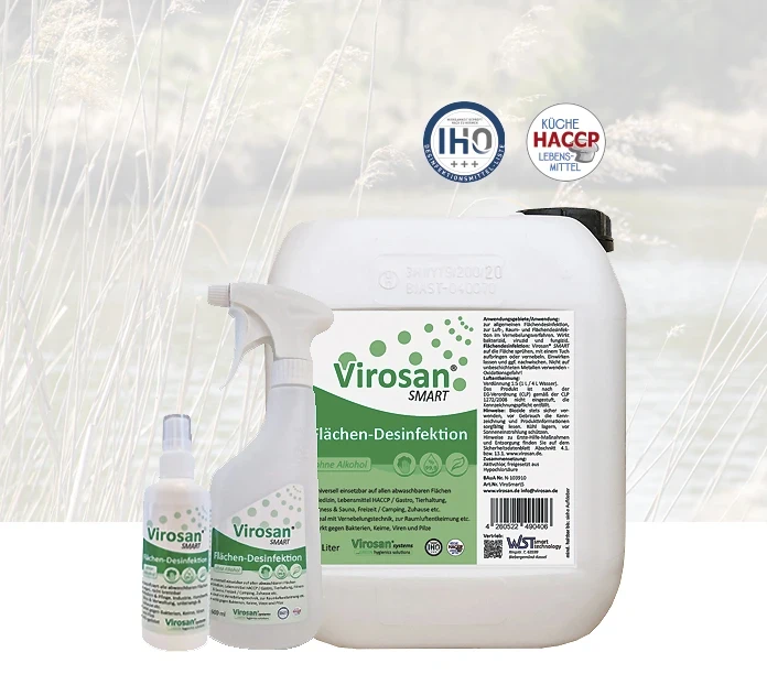 virosan smart flu00e4chendesinfektion, in den gru00f6u00dfen 100 ml, 600 ml und 5 liter erhu00e4ltlich